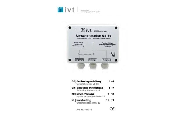IVT US 16 Umschaltstation 230 V 16 A 3600 VA 1 IVT US 16 Umschaltstation 230 V 16 A 3600 VA